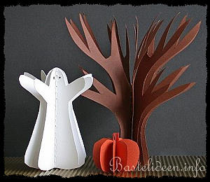 Halloweenbasteln - 3-D Papier Gespenst, Baum und Krbis
