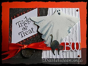Halloweenkarte - Gespenst und schwarze Katze -Trick or Treat 