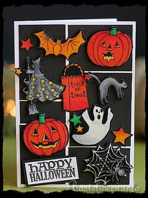 Halloweenkarte mit Halloweenmotiven aus Stoff 