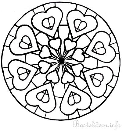 Ausmalbild - Mandala mit Herzen