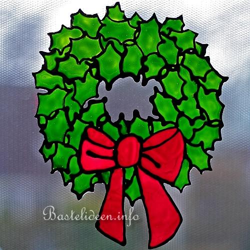 Basteln zu Weihnachten - Windowcolor - Ilex Kranz 2