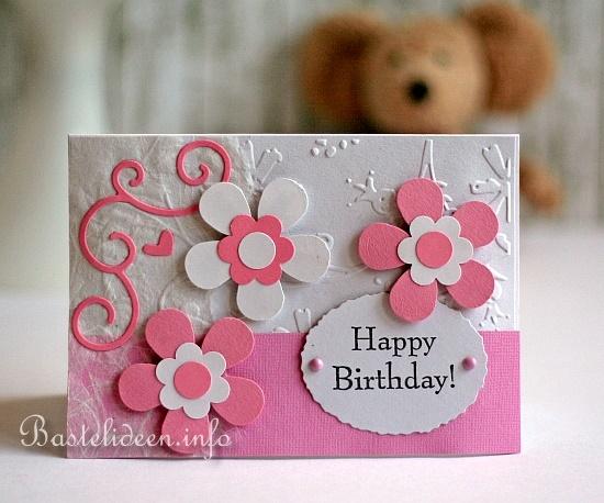 Grusskarten basteln - Frhlingskarten basteln - Pink und Blumen