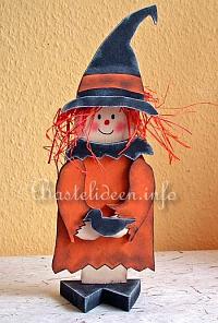 Halloweenbasteln - Holz Hexe und Rabe