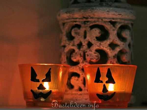 Halloweenbasteln - Krbis Teelichtglas - Windlicht 2