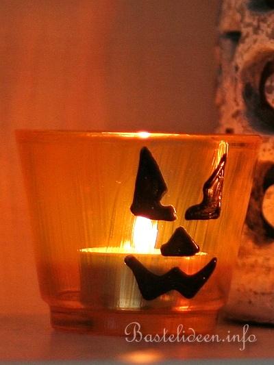 Halloweenbasteln - Krbis Teelichtglas - Windlicht 3