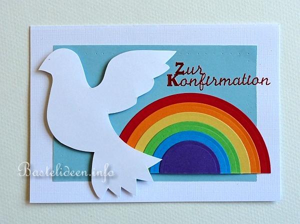Konfirmationskarte mit Regenbogen und Taube