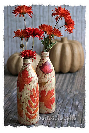 Upcycling Idee mit Flaschen - Herbstliche Vasen