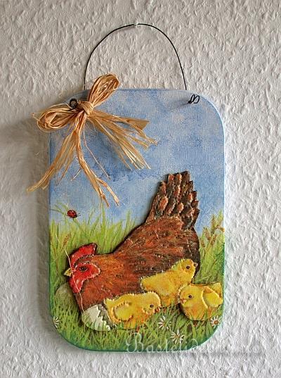 Wanddekoration fr Ostern - Henne und Kken