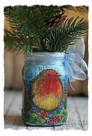 Weihnachtsbasteln - Recycling - Serviettentechnik - Rotkehlchen Vase 