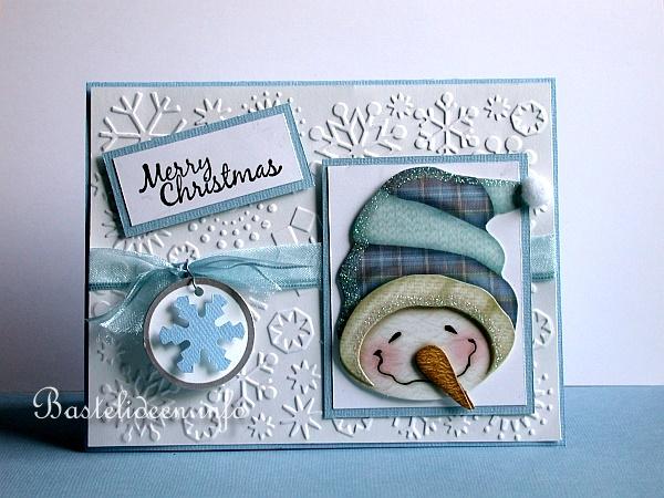 Weihnachtskarte mit Schneemann und Embossed Schneeflocken