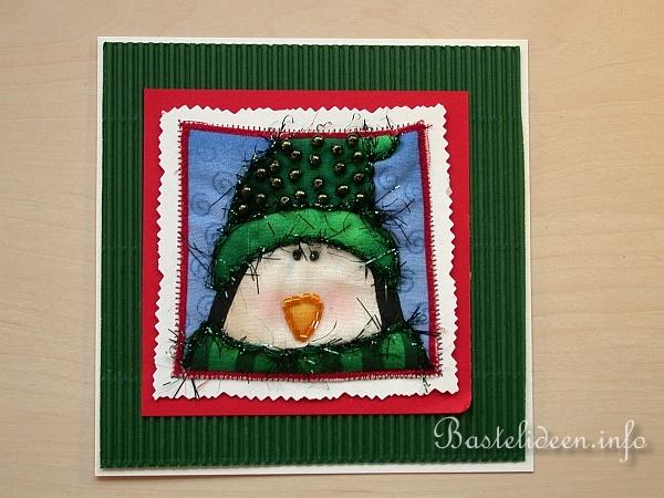 Weihnachtskarten basteln - Stoff - Pinguin 2