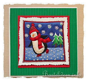 Weihnachtskarten basteln - Stoff - Pinguin 