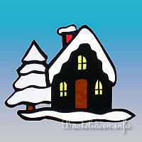 Winter Fensterbild mit Haus und Baum