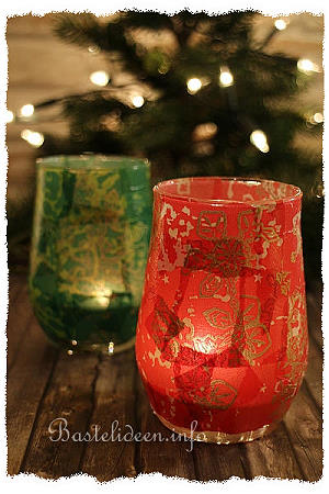 Weihnachtsbasteln - Decopatch Teelichter