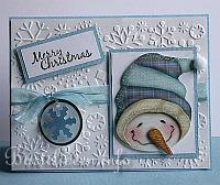 Weihnachtskarte mit Schneemann und Embossed Schneeflocken