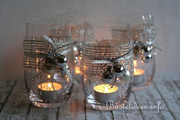 Basteln für Weihnachten - Elegante Teelichtgläser in Silber 1