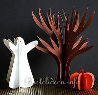 Halloweenbasteln - 3-D Papier Gespenst, Baum und Kürbis