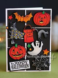 Halloweenkarte mit Halloweenmotiven aus Stoff