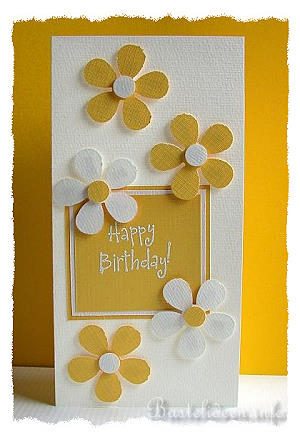 Happy Birthday Karte - Gelbe und Weisse Blumen 