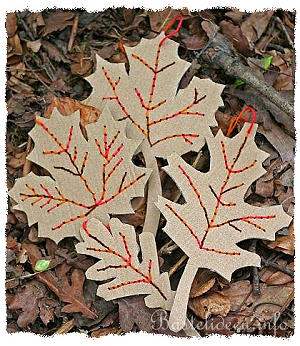 Herbstbasteln mit Kindern - Bestickte Herbstblätter aus Pappe 