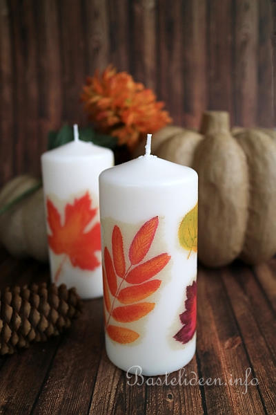Herbstliche Kerze mit Blättern