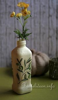 Recyclingbasteln - Serviettentechnik - Olivenölflasche als Vase 