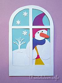 Schneemann im Fenster Fensterbild