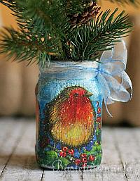 Weihnachtsbasteln - Recycling - Serviettentechnik - Rotkelchen Vase
