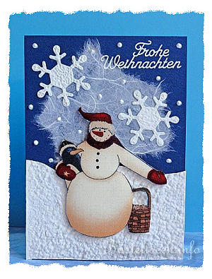 Weihnachtsbasteln - Weihnachtskarte - Schneemann mit Pinguin 