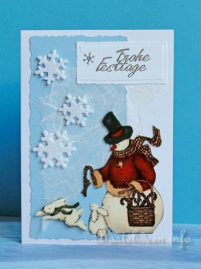 Weihnachtsbasteln - Weihnachtskarte - Schneemann und Hasen