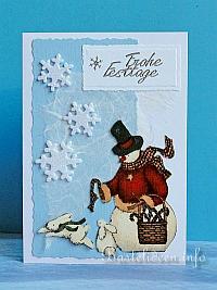 Weihnachtsbasteln - Weihnachtskarte - Schneemann und Hasen