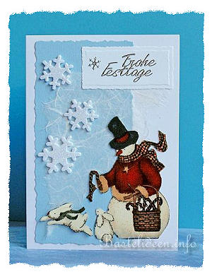 Weihnachtsbasteln - Weihnachtskarte - Schneemann und Hasen 