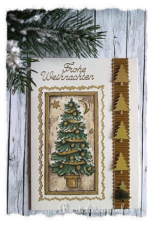Weihnachtsbasteln - Weihnachtskarte - Weihnachtsbäume in Gold