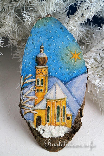 Weihnachtsbasteln - Winterliche Kirche Baumscheibe
