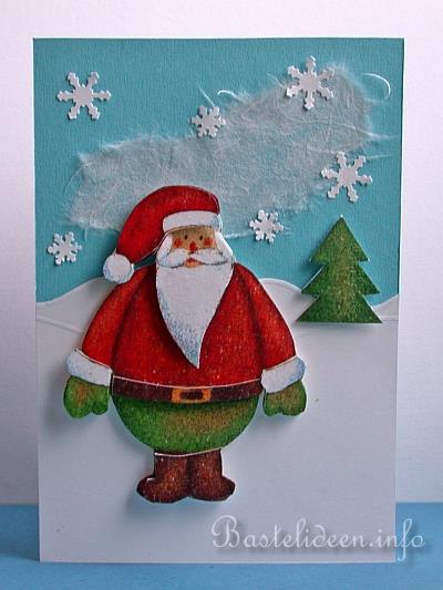 Weihnachtskarte mit 3-D Weihnachtmann - Serviettentechnik