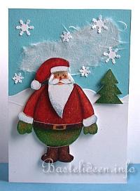 Weihnachtskarte mit 3-D Weihnachtmann - Serviettentechnik