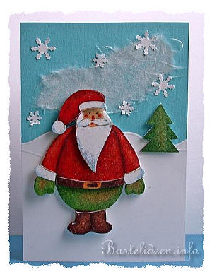 Weihnachtskarte mit 3-D Weihnachtmann - Serviettentechnik 