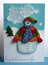 Weihnachtskarte oder Winterkarte mit Schneemann - Serviettentechnik