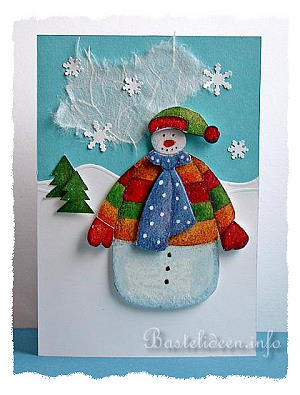 Weihnachtskarte oder Winterkarte mit Schneemann - Serviettentechnik