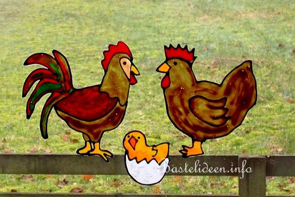 Windowcolorbild - Henne, Huhn und Küken