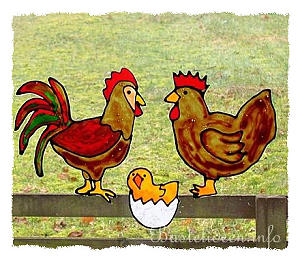 Windowcolorbild - Henne, Huhn und Küken 