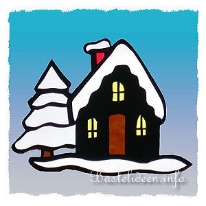 Basteln mit Papier - Winterliches Fensterbild mit Haus und Baum